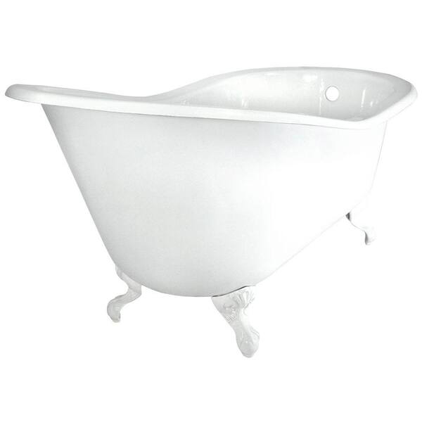 Elizabethan Classics 60 in. Slipper Cast Iron Tub Less Faucet Holes in White with Ball and Claw Feet in Polished Brass
