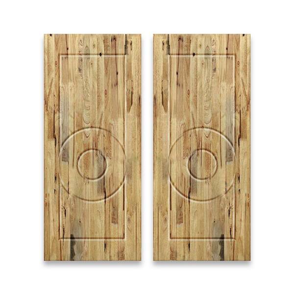 CALHOME 60 in. x 80 in. Hollow Core Weather Oak Stained Pine Wood Interior Double Sliding Closet Doors