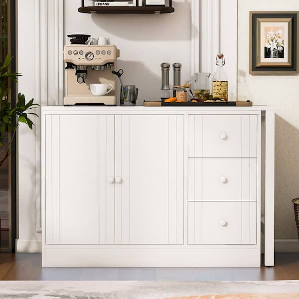 White 32.20 in. H Extendable Accent Cabinet, Multifunctional Storage Cabinet with 2-Doors and 3-Drawers