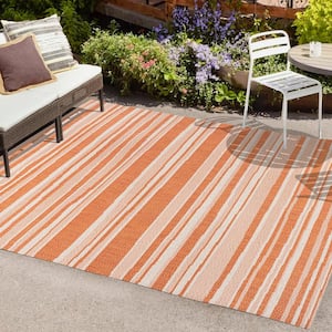 Castara Wavy Stripe Modern Orange/Cream 4 ft. x 6 ft. Indoor/Outdoor Area Rug