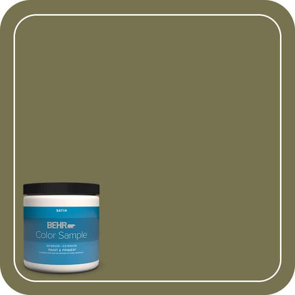 BEHR PREMIUM PLUS 8 oz. #S350-6 Truly Olive Satin Enamel Interior/Exterior Paint & Primer Color Sample