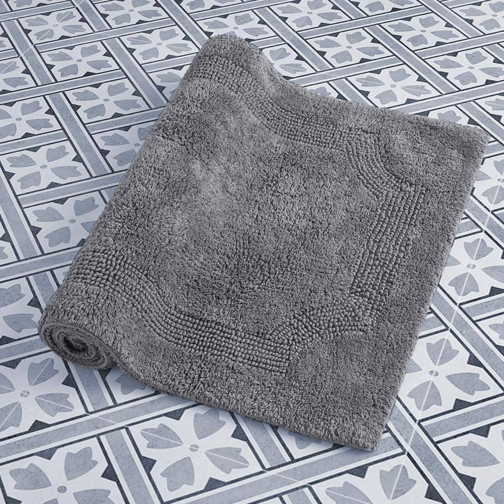 Charcoal Gray Cotton Reversible Bath Rug Set