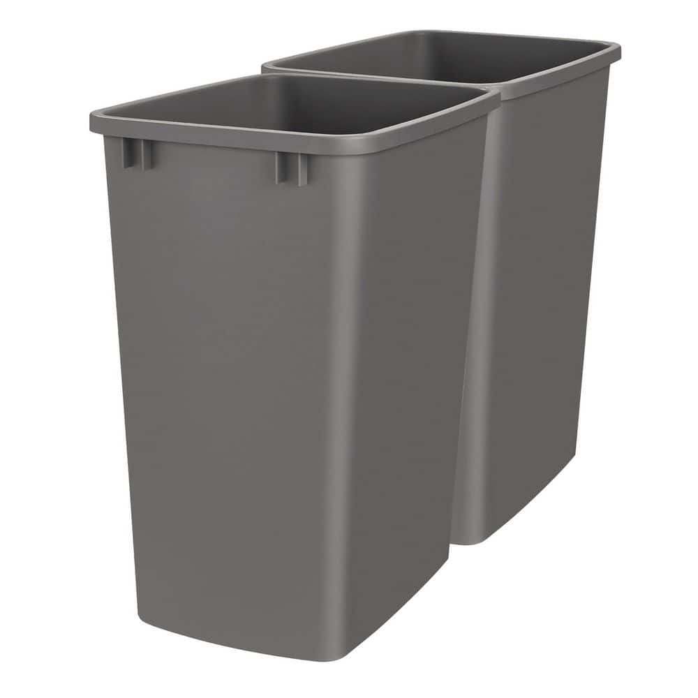 Gray Plastic Pull-Out Kitchen Trash Bin Set, 35 Quart, 2 Pack
