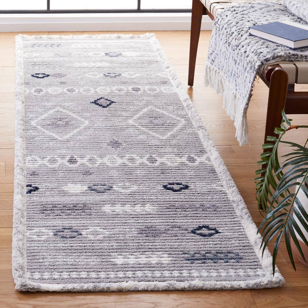 Marrakesh Gray and Light Gray Synthetic Runner Rug
