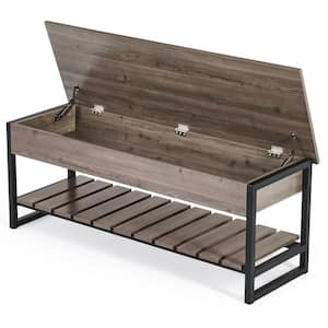 Gray Entryway Shoe Storage Bench with Shelf (17.7 in H x 47.2 in W x 15.7 in. D)