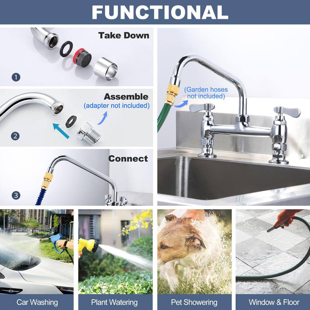 Polished Chrome Double Handle Deck Mounted Kitchen Faucet