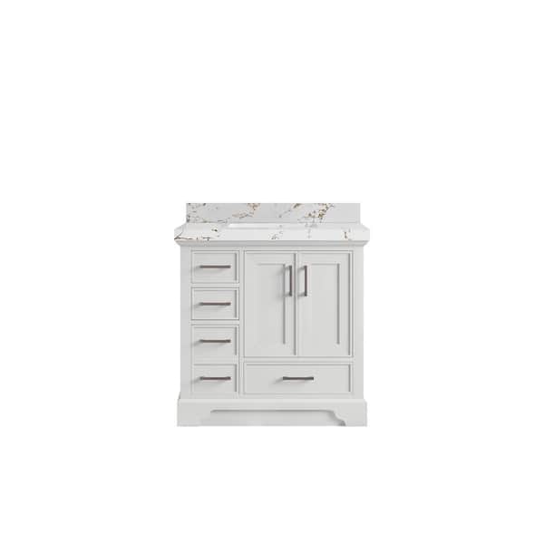 Willow Collections Charlotte 36 in. Single Sink Freestanding White Bath Vanity with Viola Brown Qt. Top Unassembled