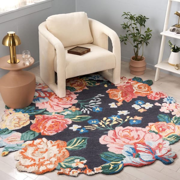 Jardin 6 ft. x 6 ft. Navy/Pink Floral Oversized Round Area Rug