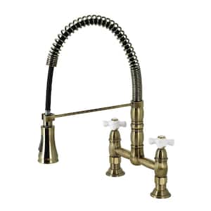 Heritage Double-Handle Pull Down Sprayer Kitchen Faucet in Antique Brass
