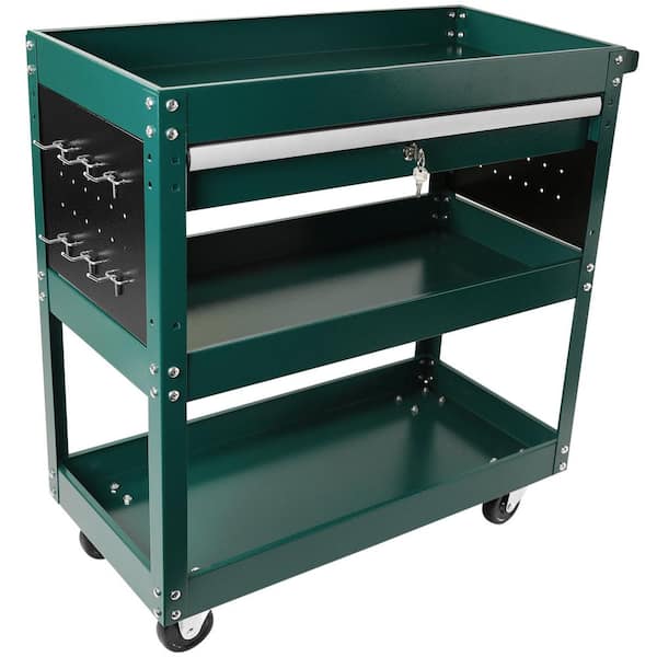 Otryad 3 Tier Rolling Tool Cart, Heavy Duty Utility Cart Tool Organizer with Storage Drawer in Green