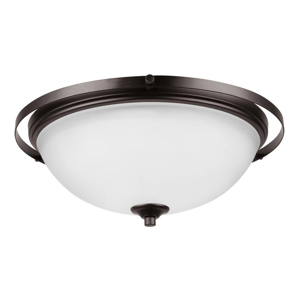 Elegant Bronze and Frosted Glass 14" Globe Flush Mount Light