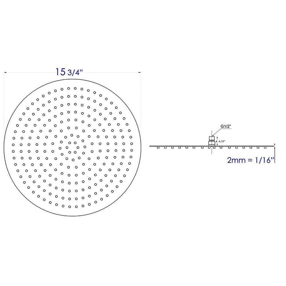 16" Black Matte Stainless Steel Ultra-Thin Rain Shower Head