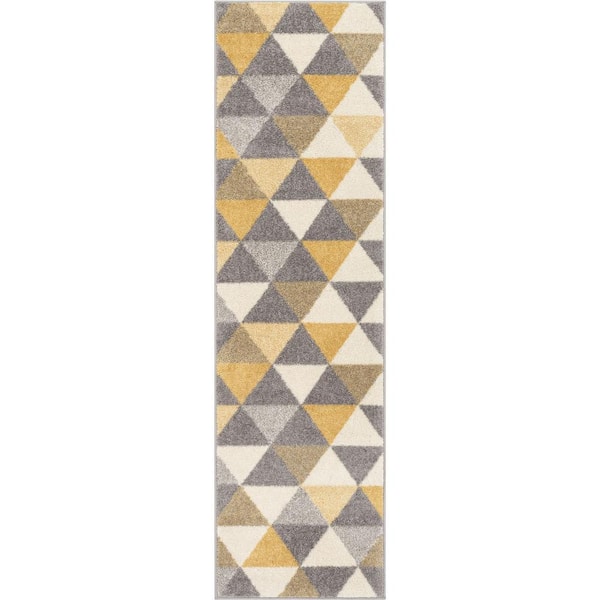 Mystic Alvin Gold 2 ft. x 7 ft. Modern Geometric Runner Rug