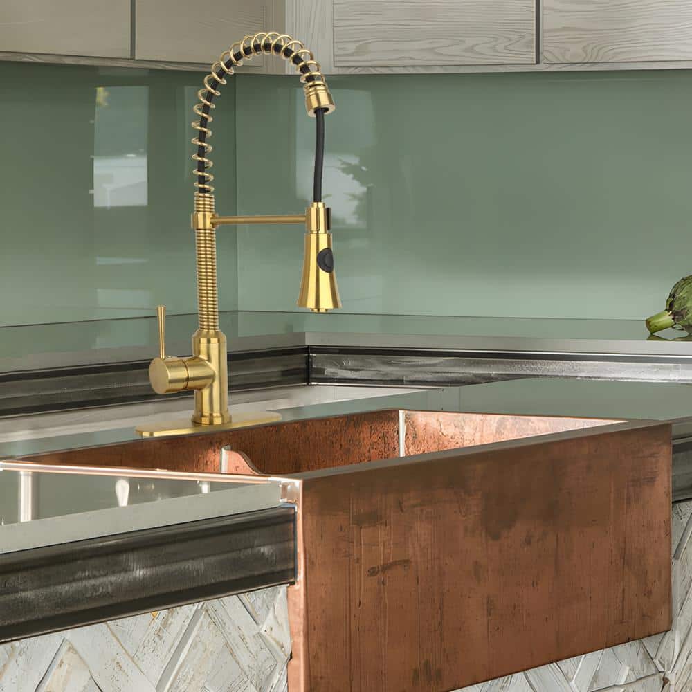 Brushed Gold Brass Pull Down Single Handle Kitchen Faucet