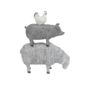 4 in. x 12 in. Gray Polystone Stacked Farm Animals Sculpture