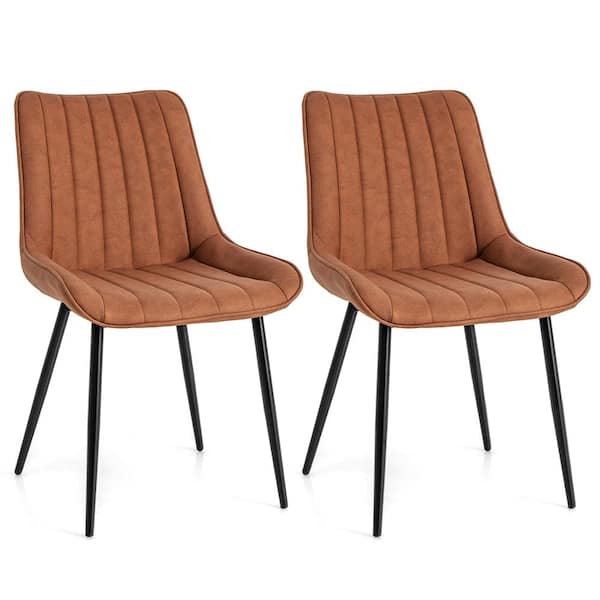 Costway Brown Leathaire Fabric Leisure Chairs Set of 2 with Metal Legs Padded Seat