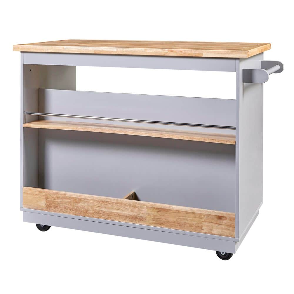 Gray Blue Rolling Kitchen Cart with 2 Drawers, 3 Open Compartments and ...