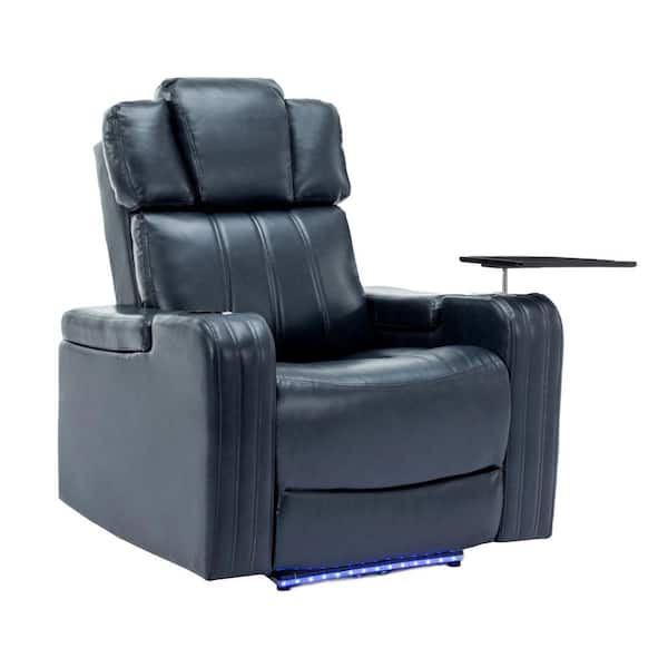 Merax Dark Blue Home Theater PU Leather Power Recliner with Bluetooth Speaker, Hidden Arm Storage and Cooling Cup Holder