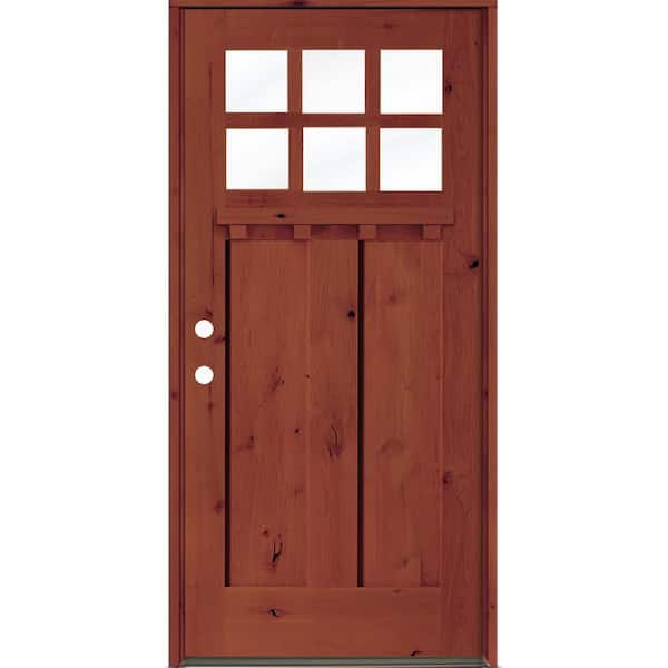 36 in. x 80 in. Knotty Alder Right-Hand/Inswing 6 Lite Beveled Clear Glass Amaretto Stain Wood Prehung Front Door w/ DS