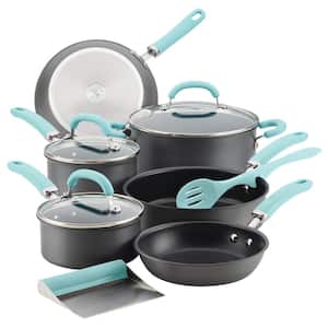 Create Delicious 11-Piece Hard-Anodized Aluminum Nonstick Cookware Set in Light Blue and Gray