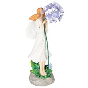 13 in. LED Garden Angel Resin Statuary, Purple Flower