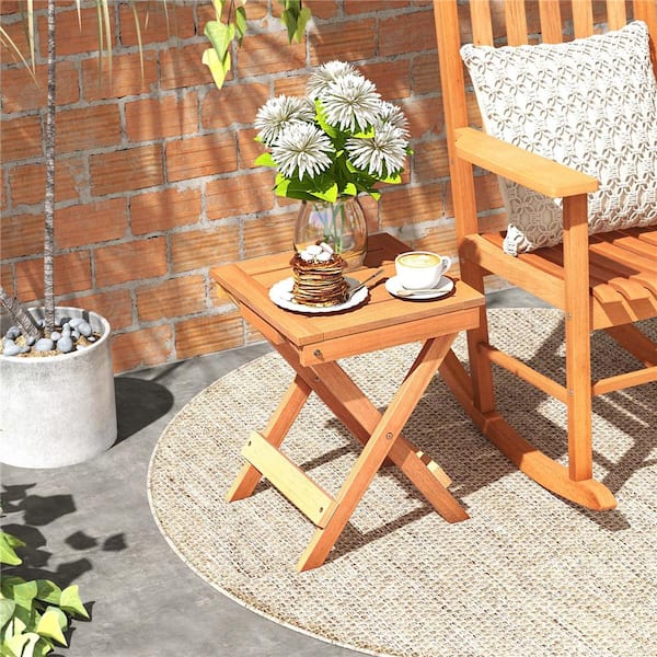 Natural Rectangle Wood 18 in Outdoor Side Table