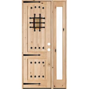 44 in. x 96 in. Mediterranean Unfinished Knotty Alder Arch Left-Hand Right Full Sidelite Clear Glass Prehung Front Door