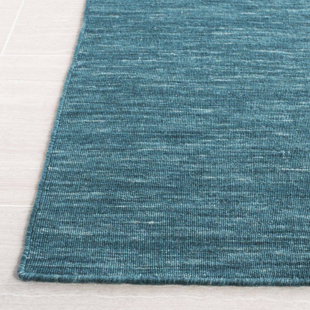 Handmade Dark Green Wool and Cotton Square Area Rug