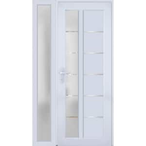 8088 42 in. W. x 80 in. Right-hand/Inswing Frosted Glass White Silk Metal-Plastic Steel Prehung Front Door with Hardware