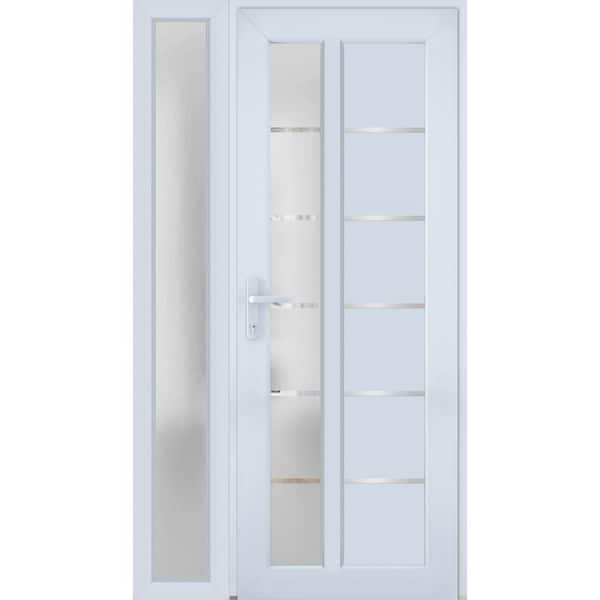 VDOMDOORS 8088 42 in. W. x 80 in. Right-hand/Inswing Frosted Glass White Silk Metal-Plastic Steel Prehung Front Door with Hardware