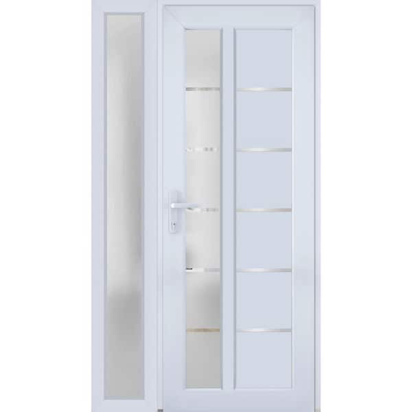 VDOMDOORS 8088 44 in. W. x 80 in. Right-hand/Inswing Frosted Glass White Silk Metal-Plastic Steel Prehend Front Door with Hardware