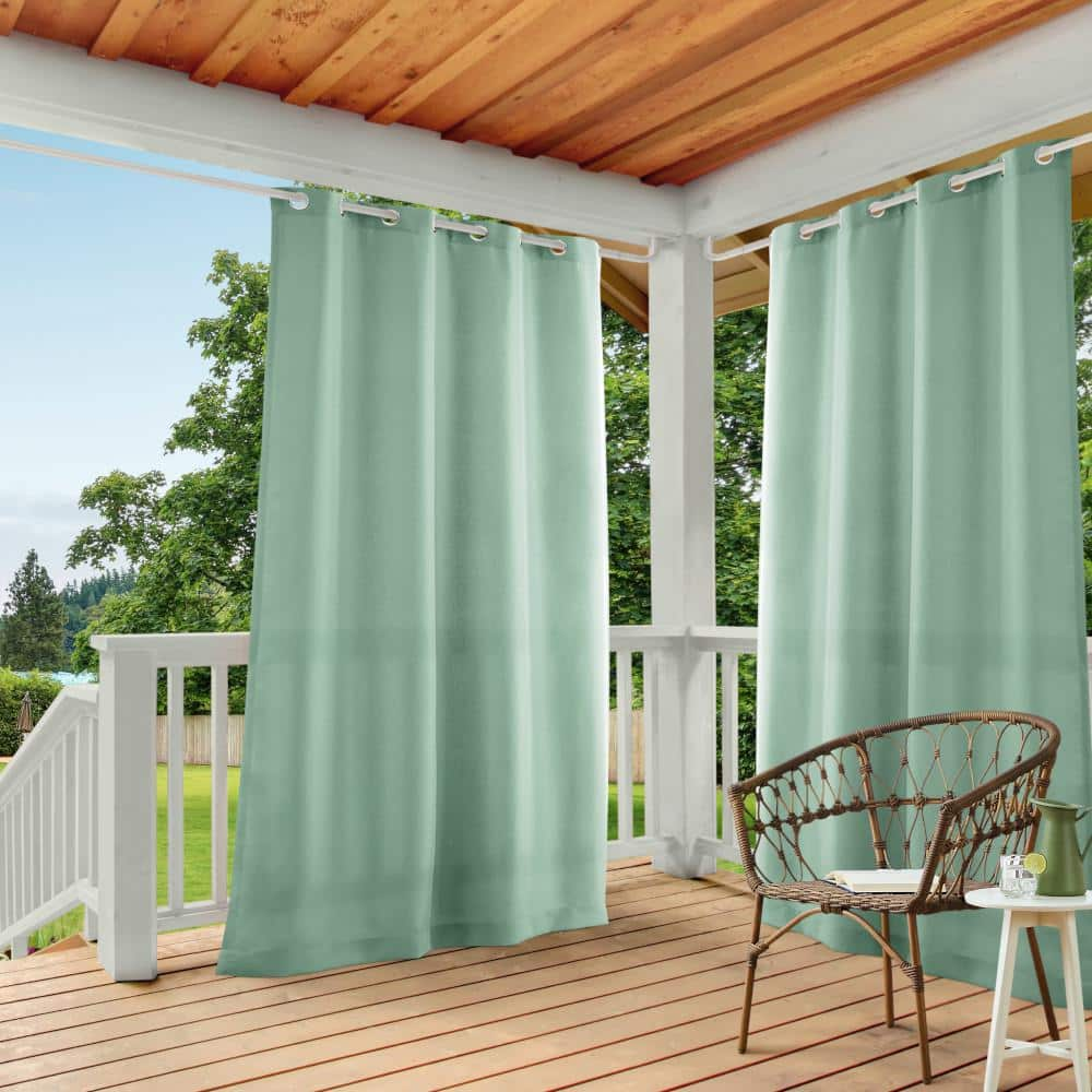 EXCLUSIVE HOME Cabana Seafoam Solid Light Filtering Grommet Top Indoor/Outdoor Curtain, 54 in. W x 108 in. L (Set of 2)