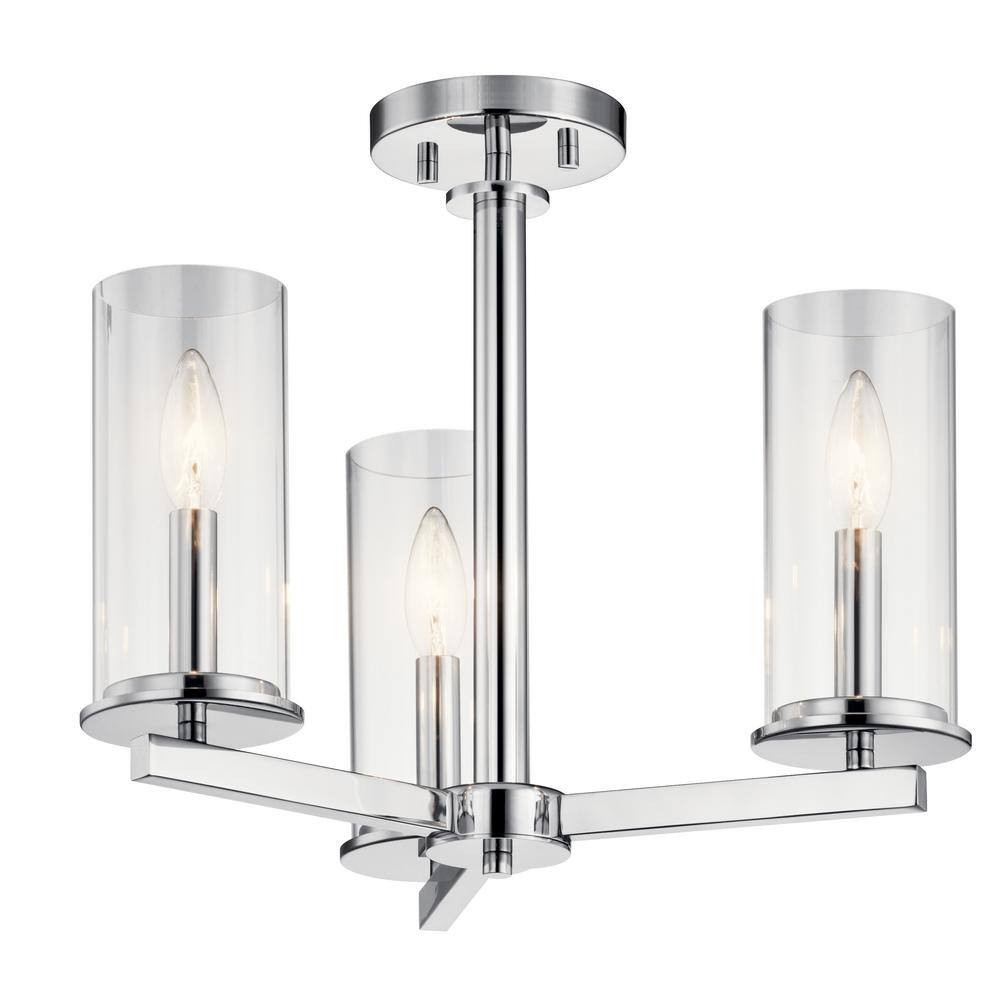 Crosby Mini 3-Light Chrome Black Convertible Chandelier/Semi Flush