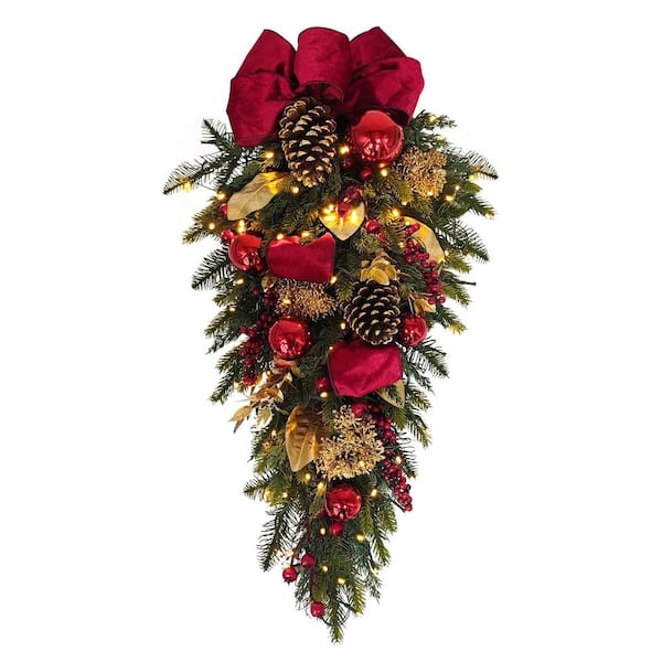 28 in. Pre-Lit Adorned Artificial Christmas Swag Battery Operated with LED Lights