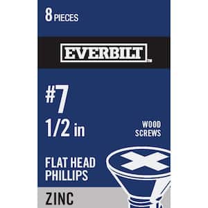 #7 x 1/2 in. Phillips Flat Head Zinc Plated Wood Screw (8-Pack)