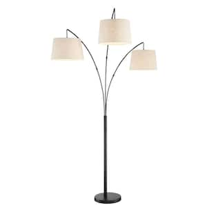 Akira 78.5 in. Oil-rubbed Bronze Asian 3-Light Arc Floor Lamp with Oatmeal Shade