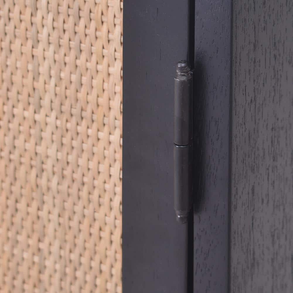 Delancey Boho-Modern Black/Brown Rattan 2-Door Storage Cabinet