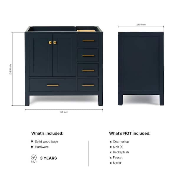 Cambridge 36 in. W x 21.5 in. D x 34.5 in. H Freestanding Bath Vanity Cabinet Only in Midnight Blue