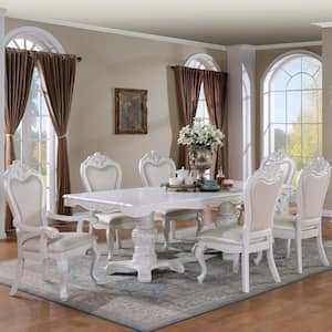 Divino Traditional White Wood 95 in. Double Pedestal Dining Table Seats 8