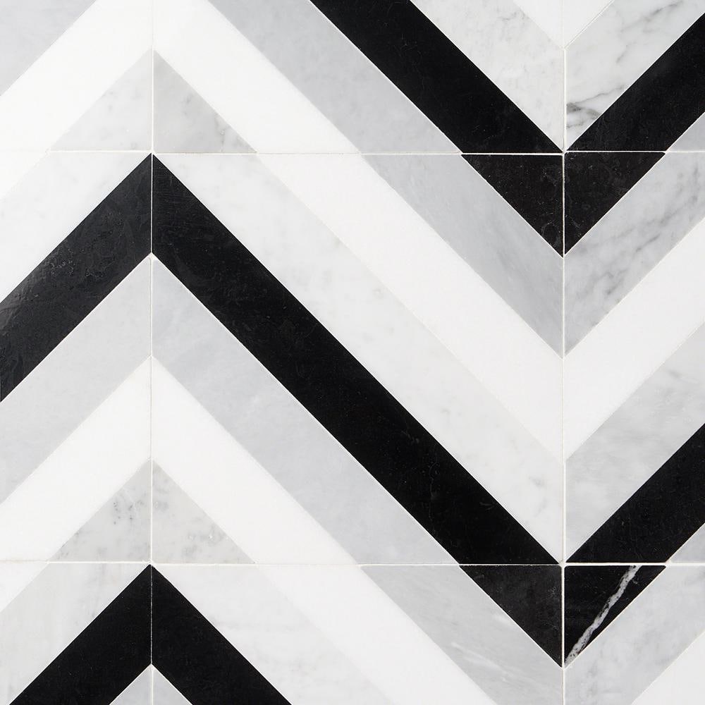 Chelsea 8" x 8" Black and Gray Marble Mosaic Tile