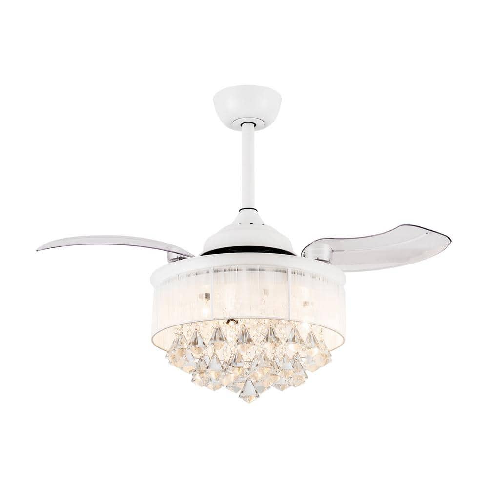 36in/42in Retractable Ceiling Fan Lamp LED Dimmable Fan Chandelier w/ Remote 