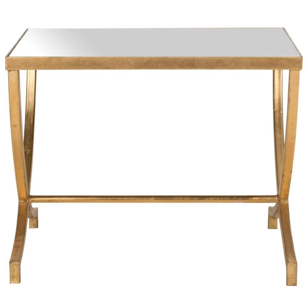 Elegant Gold Leaf Mirrored Rectangular Accent Table