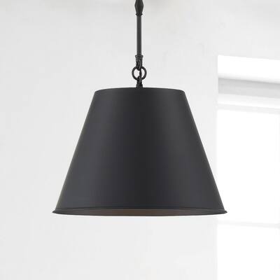 Alden 12 in. W x 8.5 in. H 1-Light Matte Black Pendant Light with Opaque Black Metal Shade
