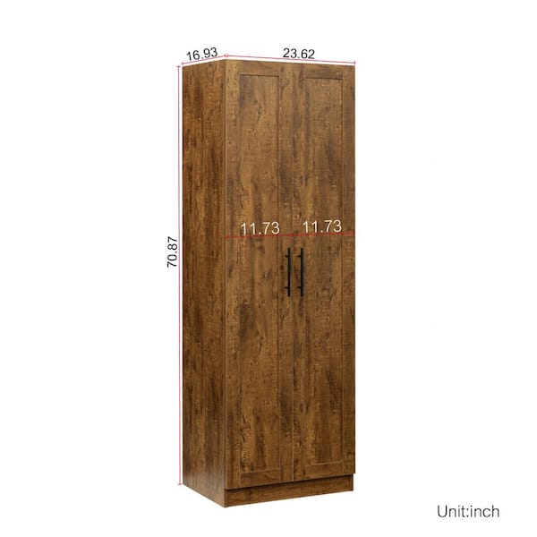 Unbranded 23.6 in. W x 70.8 in. D x 16.9 in. H Walnut Brown Linen Cabinet with 2 Doors and 3 Partitions for Bathroom Kitchen