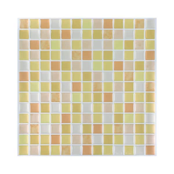 10" x 10" Self-Adhesive Mosaic Tile Vinyl Peel and Stick Backsplash Tiles for Kitchen Bathroom in Light Yellow(10-Tiles)
