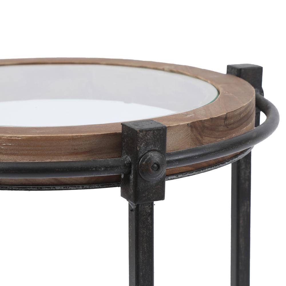 LuxenHome 2-Piece Black Metal and Glass Round Accent Tables