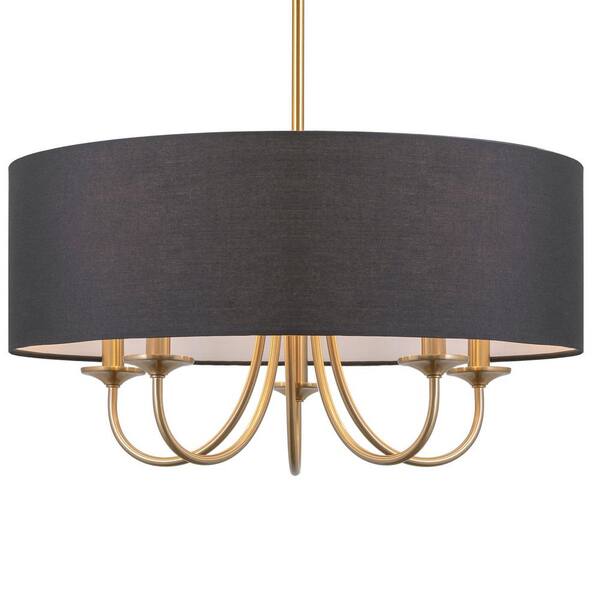 Quinn 60-Watt 5-Light Cool Brass Traditional Chandelier with Black Shade,  No Bulb Included