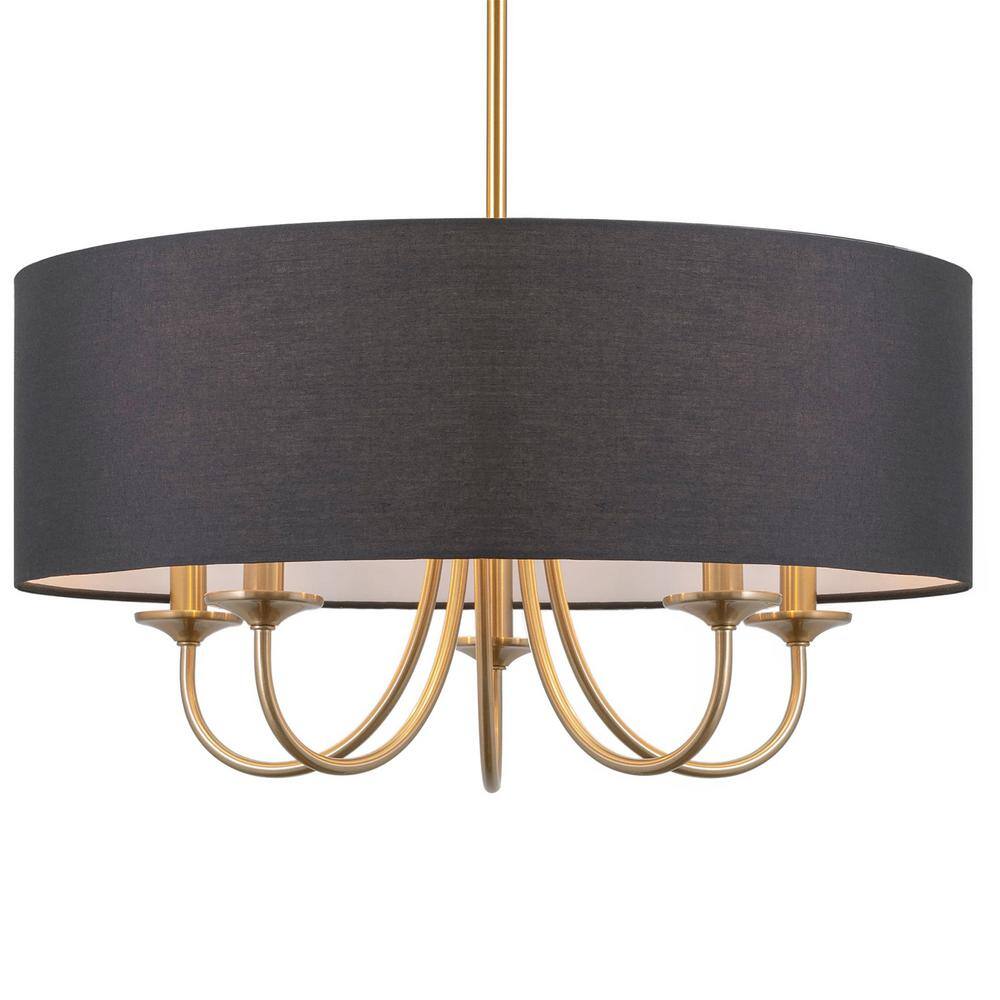 Quinn 60-Watt 5-Light Cool Brass Traditional Chandelier with Black Shade, No Bulb Included price history on PriceWatchPro