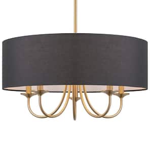 Quinn 60-Watt 5-Light Cool Brass Traditional Chandelier with Black Shade, No Bulb Included
