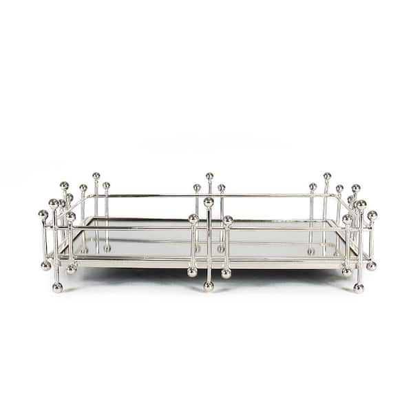 Radiant 12 in. Silver Rectangle Metal Mirror Decorative Tray